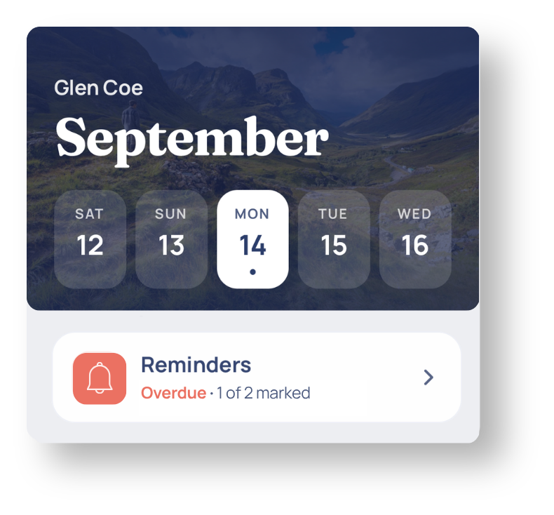 Today's reminders on the home screen