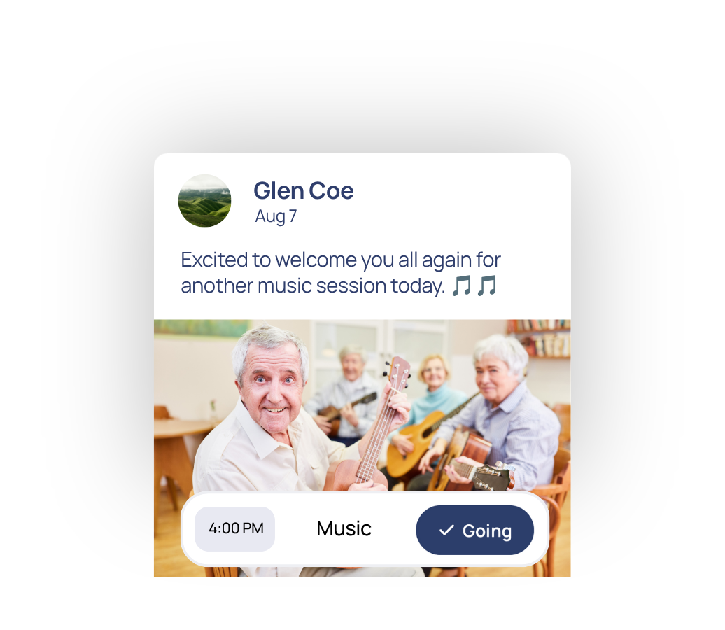 Glen Coe, Aug 7: Excited to welcome you all again for another music session today, with Music at 4:00 PM marked Going