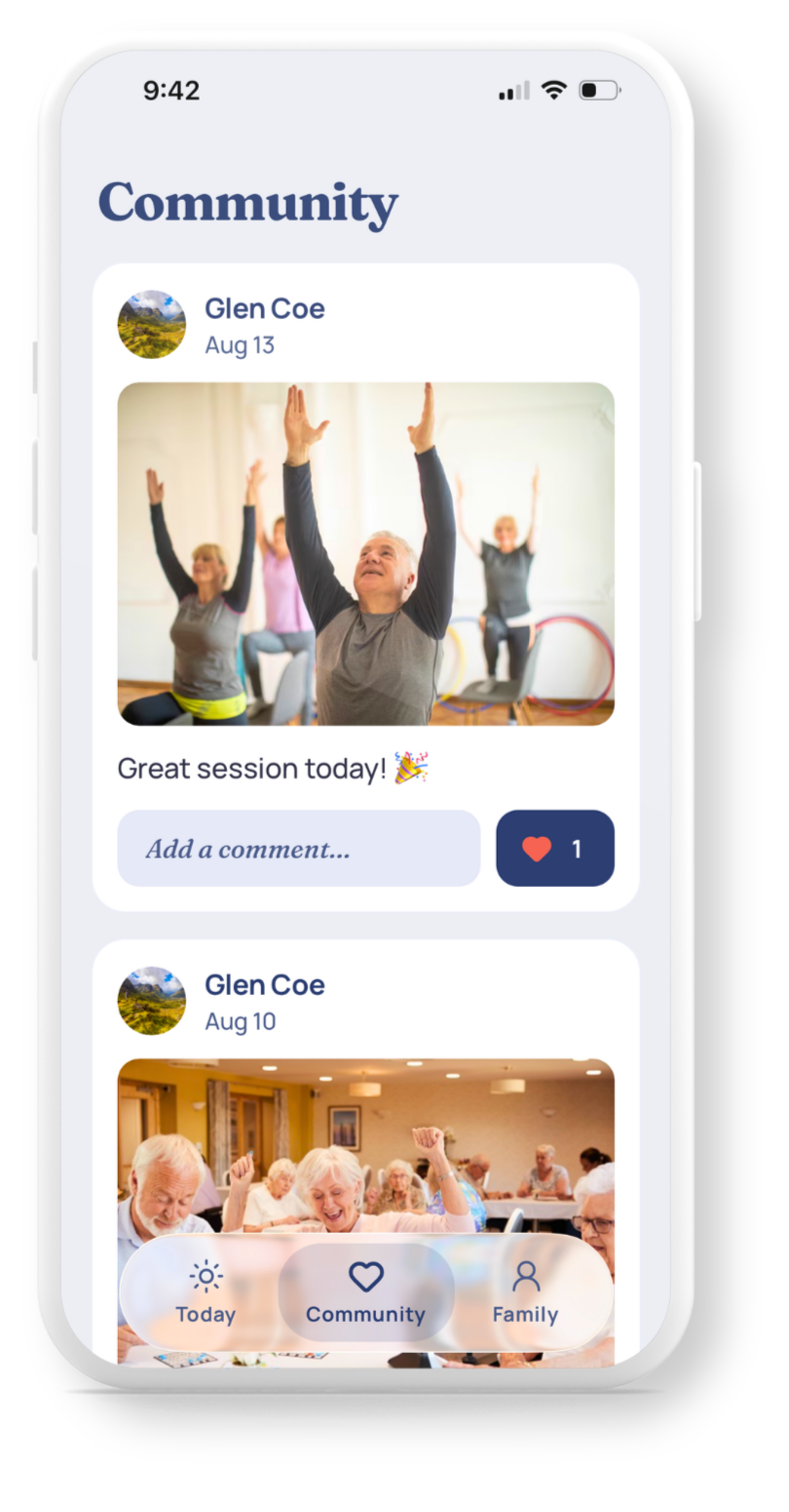 Glen resident and family app community feed
