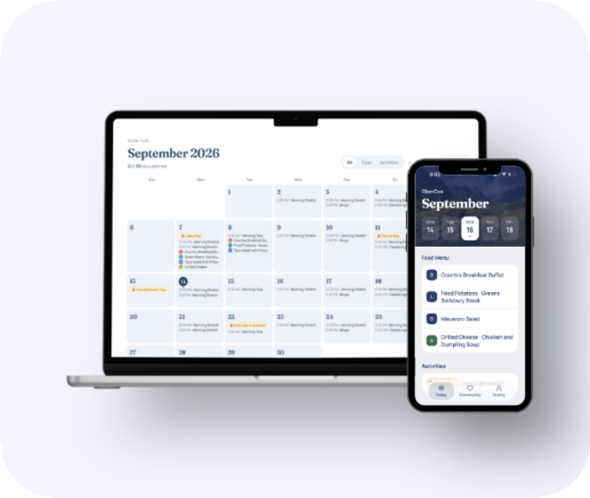 The Glen calendar on a laptop and a phone